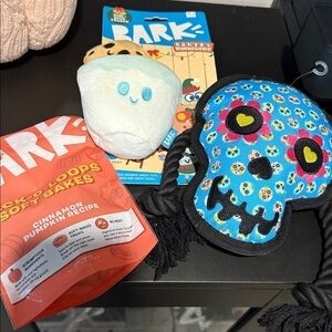 Bark Colorful Skull and Christmas Dog Toy Set with treats! NWT. Get all 3!